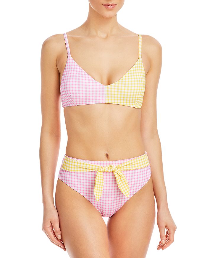 Colorblock Gingham Bikini Top & Gingham Bikini Bottom